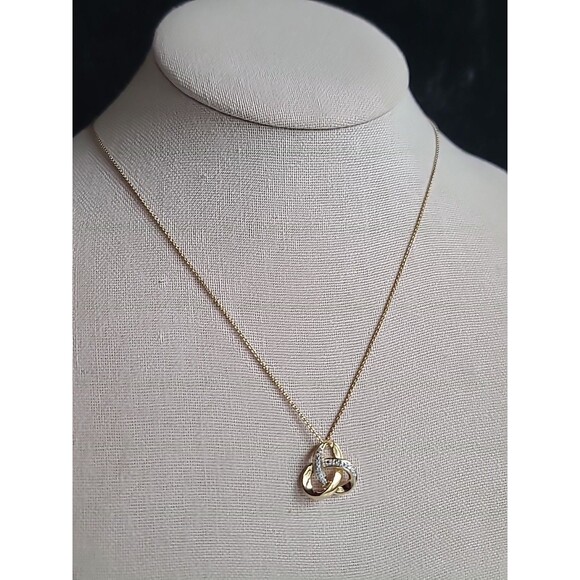 Vermeil 925 Diamond Chip Trinity Knot Pendant Necklace Vintage - Picture 4 of 11